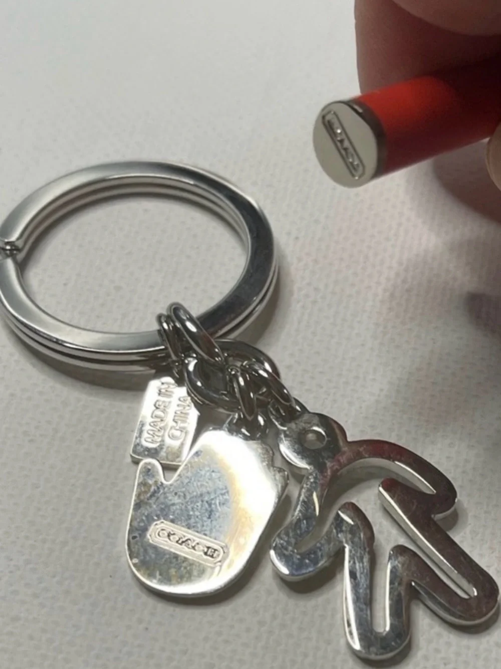 Coach Red Enamel Hand & Charm Keychain with Pen